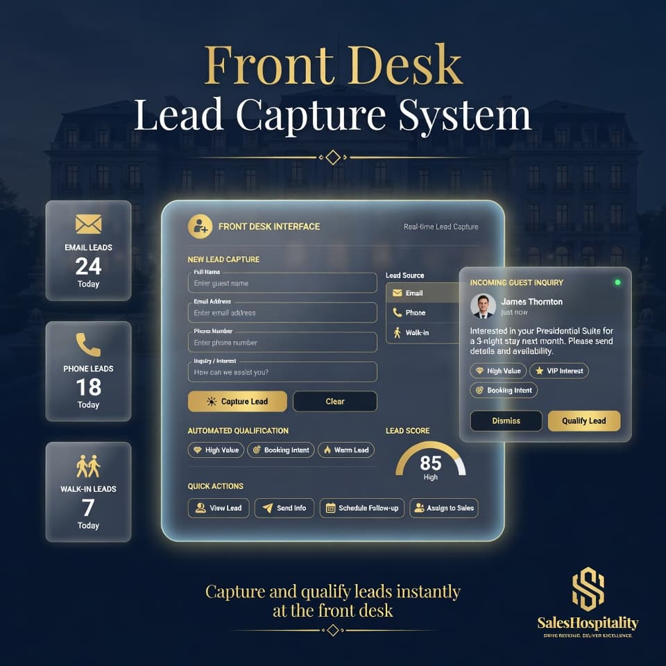 SalesHospitality front desk lead capture system workflow visual