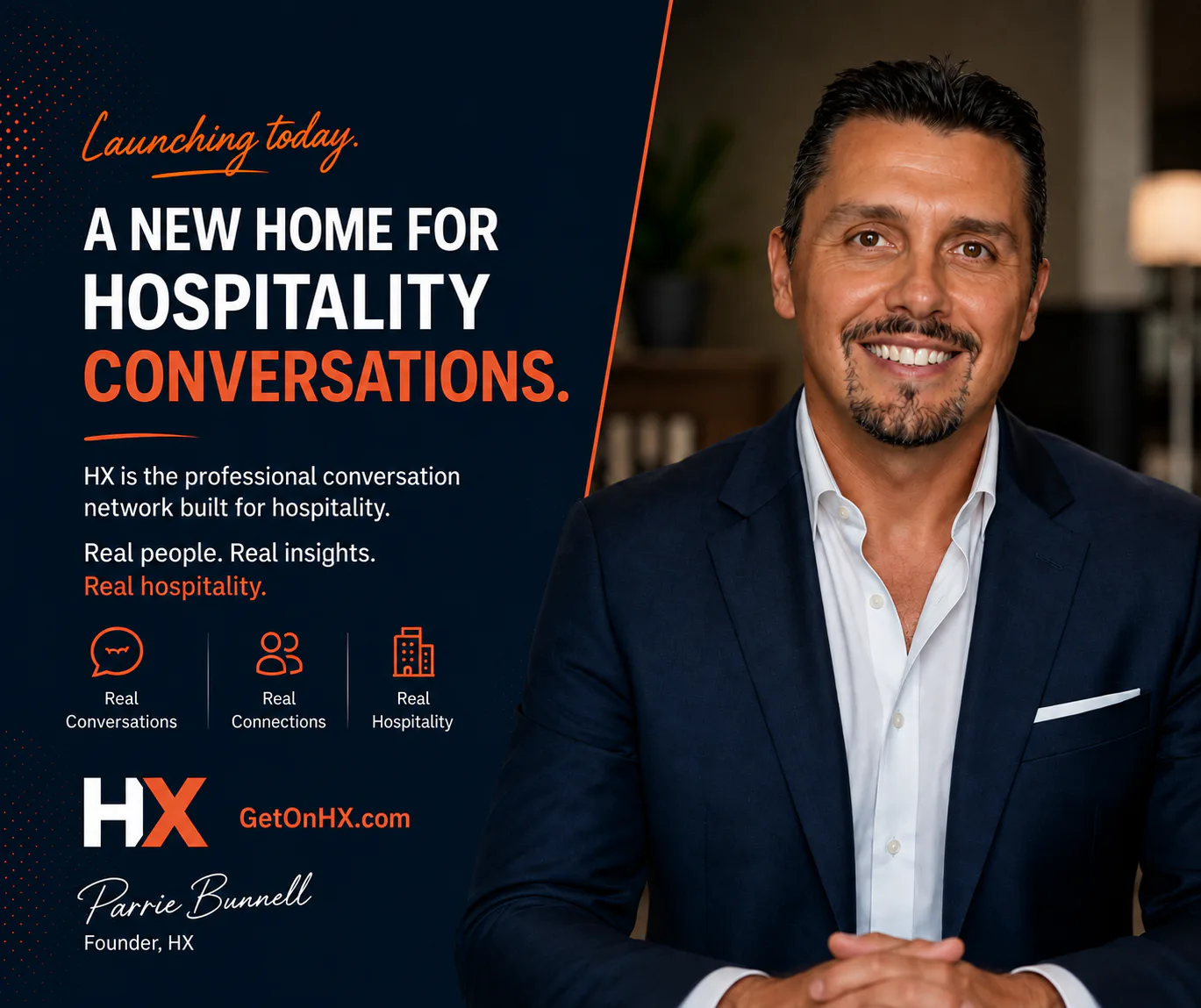 HX — Hospitality Exchange launch announcement showing a new home for hospitality conversations