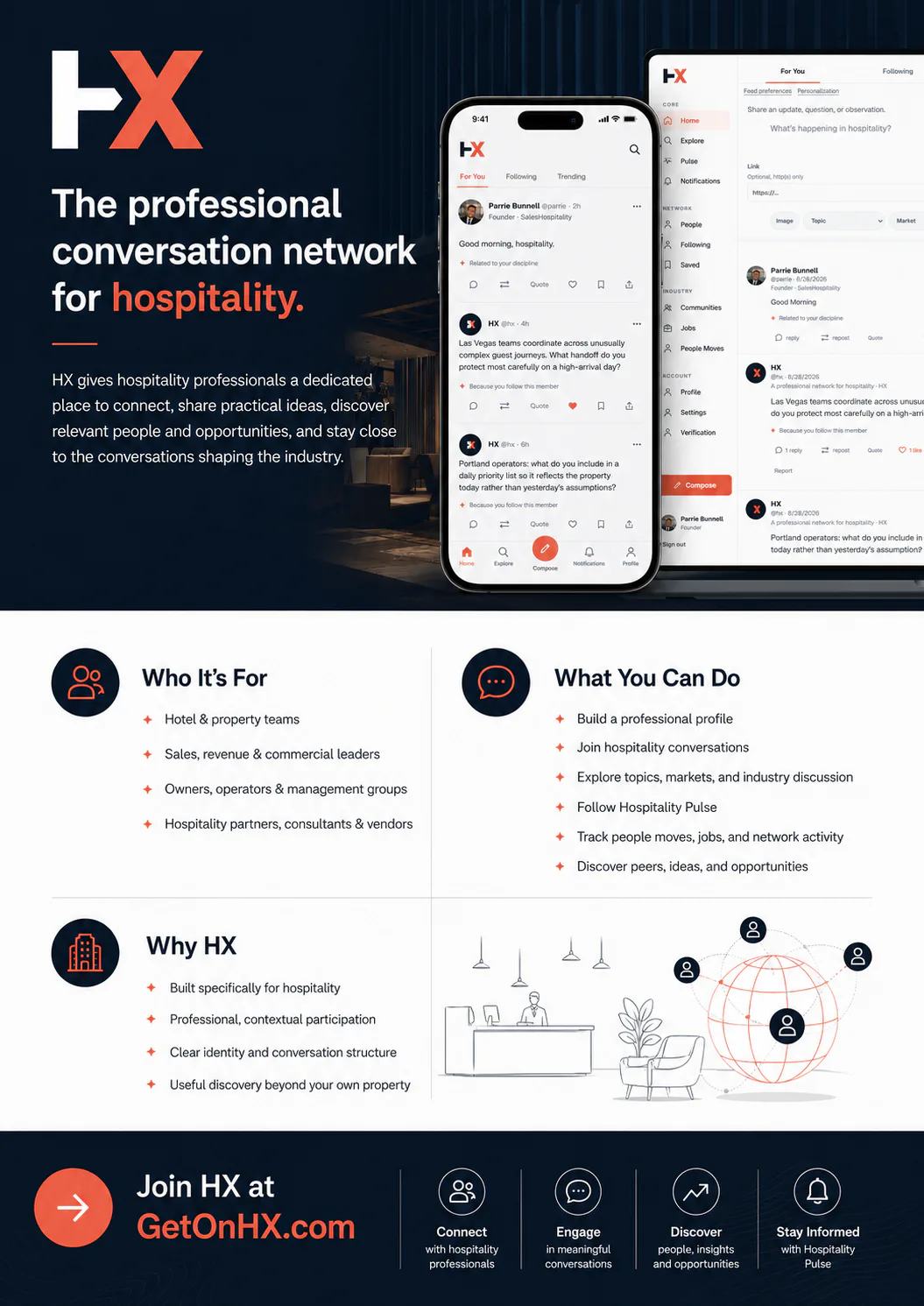 HX — Hospitality Exchange professional hospitality network on desktop and mobile