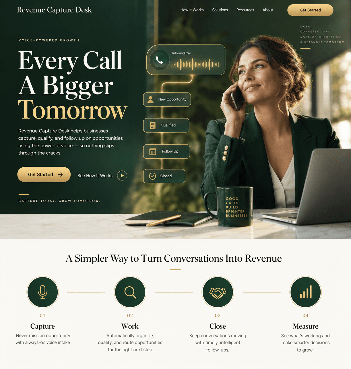 Revenue Capture Desk promotional image of a business professional on the phone