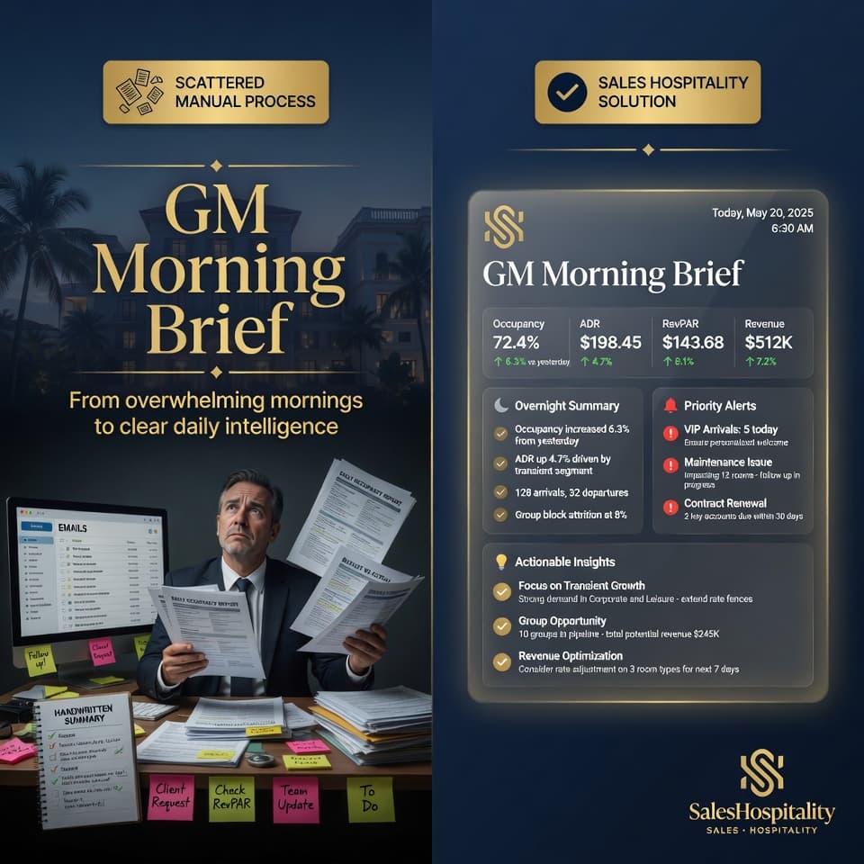 SalesHospitality GM morning brief workflow visual