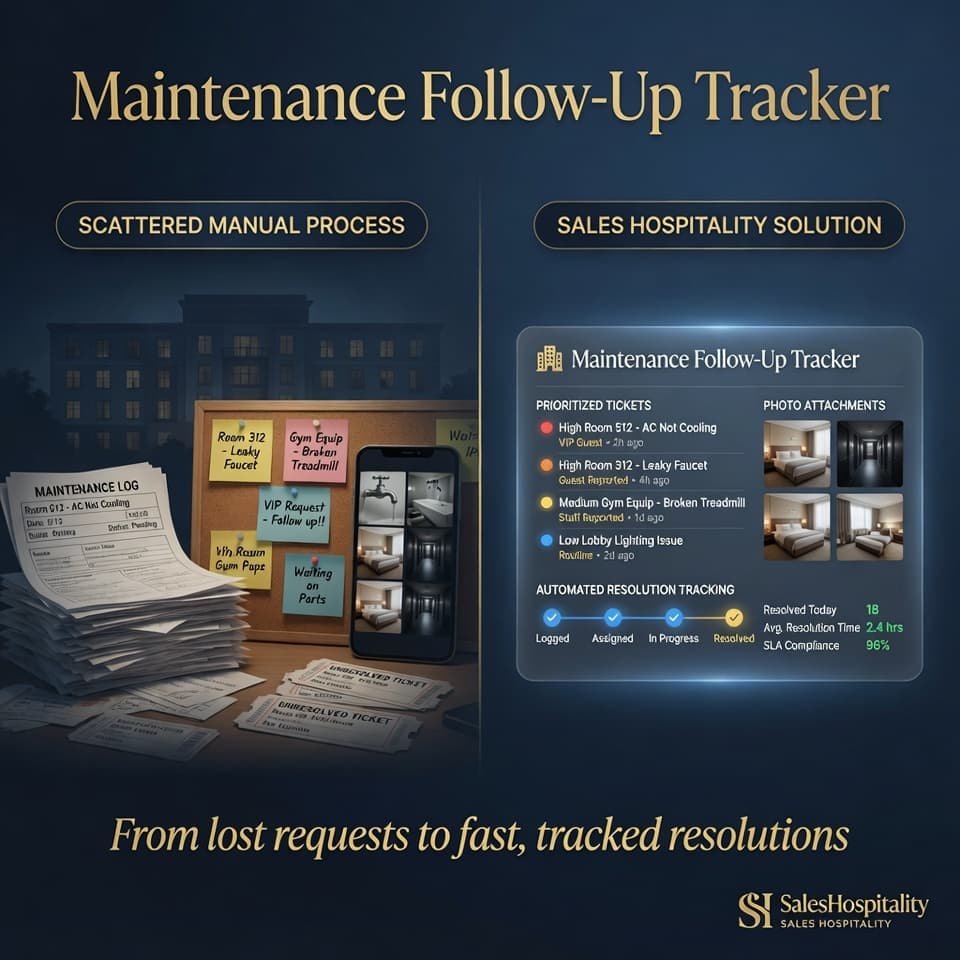 SalesHospitality maintenance follow-up tracker workflow visual