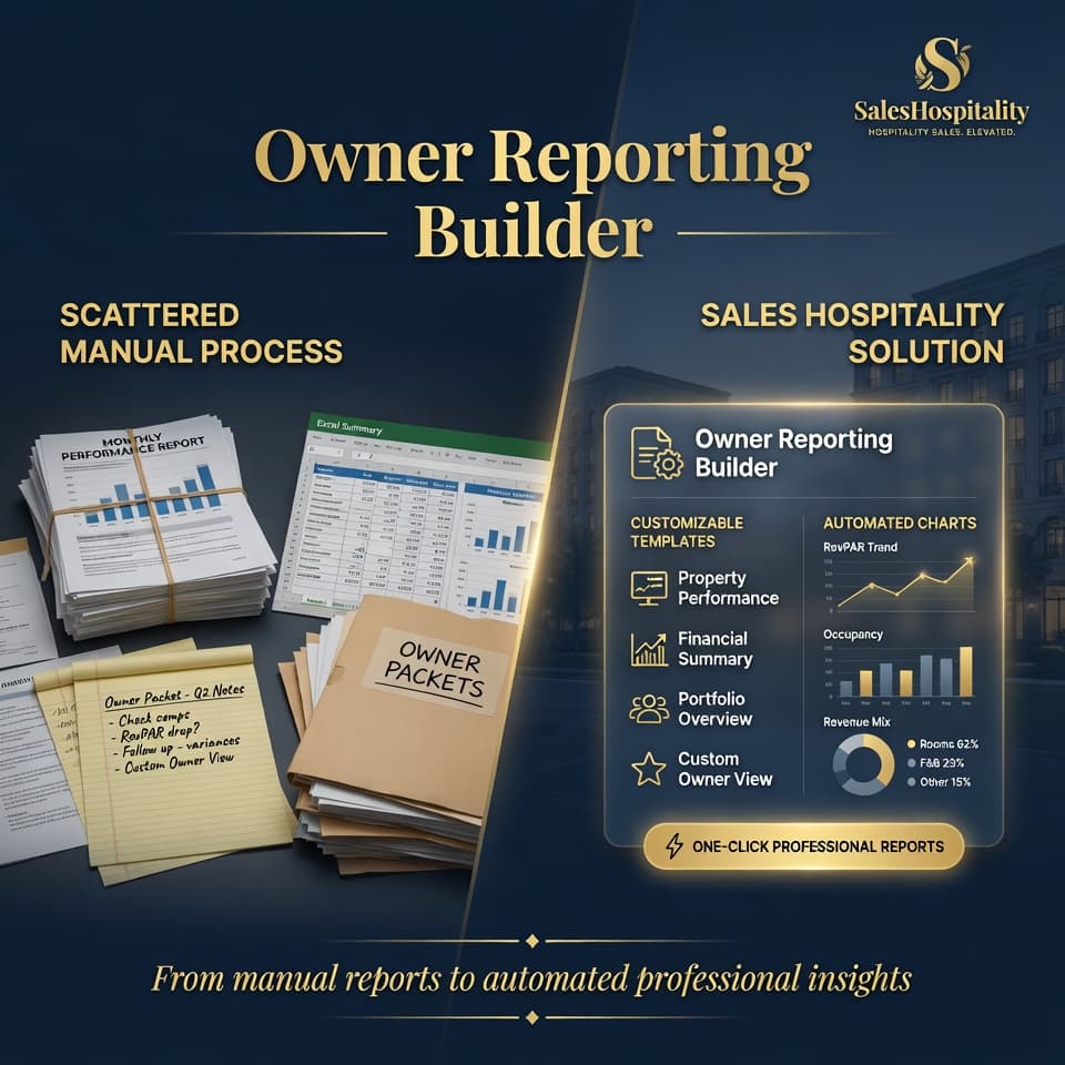 SalesHospitality owner reporting builder workflow visual