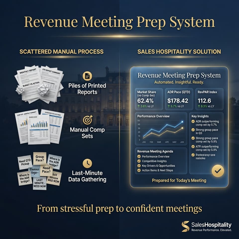 SalesHospitality revenue meeting prep system workflow visual